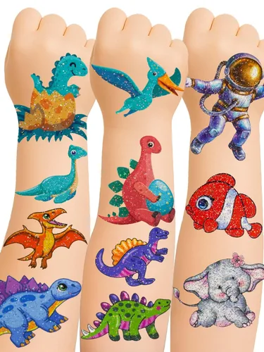 Miniatura 16 de Más de 150 tatuajes temporales con purpurina para niñas – Adhesivos impermeables envueltos individualmente – Sirena, unicornio, hada, mariposa y más