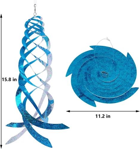 Miniatura 3 de Hausse Reflectores espirales repelentes de pájaros azules de Mylar giratorios, dispositivo reflectante colgante para disuadir aves, decorativo