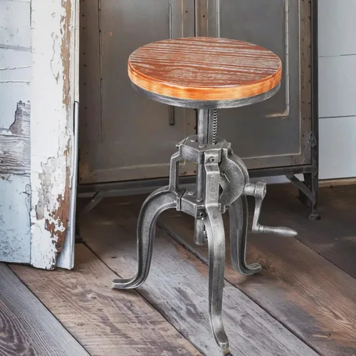 Miniatura 9 de Topower Taburete de manivela industrial antiguo de hierro fundido Silla de tres patas Taburete de bar de cuero PU