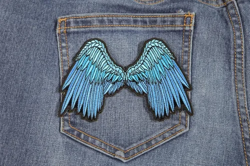 Miniatura 4 de Parche azul con alas de ángel pequeñas y hermosas - 5 x 3 pulgadas. Parche bordado para planchar (P3200)