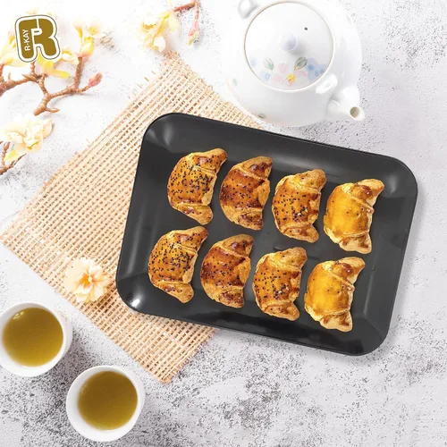 Miniatura 3 de Paquete de 3 bandejas de plástico negro para servir – Bandeja negra de 8 x 11 pulgadas – Bandejas de postre resistentes para alimentos – Bandejas