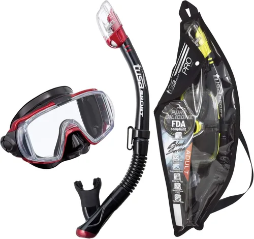 Miniatura 10 de TUSA Sport Combo de máscara Visio Tri-Ex Black Series y esnórquel seco para adultos Negro/Amarillo (con bolsa reutilizable)