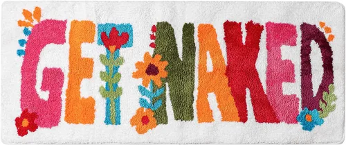 Miniatura 8 de Alfombra de baño con texto en inglés «Get Naked», de estilo bohemio, de 20 x 47 pulgadas, antideslizante, absorbente, bonita, divertida, gruesa