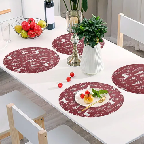 Miniatura 6 de White Deer Pine Trees Red Place Mat, Non Slip Non Slip Heat Resistant Placemats for Kitchen one sizex1