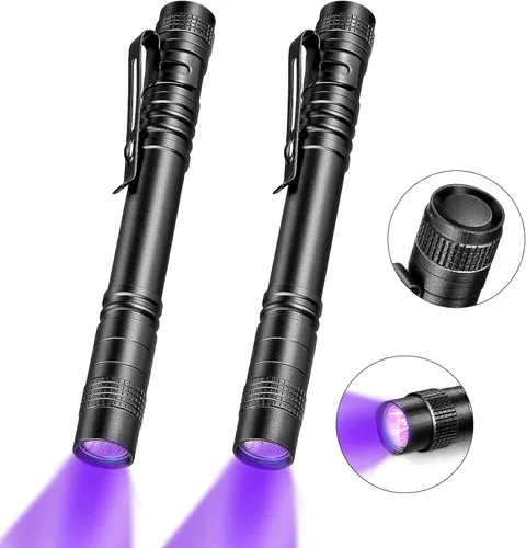 Honoson 2 Piezas Linternas de Luz Negra UV Pequeñas Linternas de Luz Negra Luces Tipo Bolígrafo para Fugas, Orina de Mascotas, Inspección de