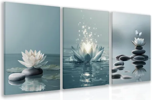 Miniatura 10 de GELDSTEI Arte de pared zen enmarcado, pintura moderna en lienzo de chica haciendo yoga, decoración de pared de meditación tranquila, imagen estética