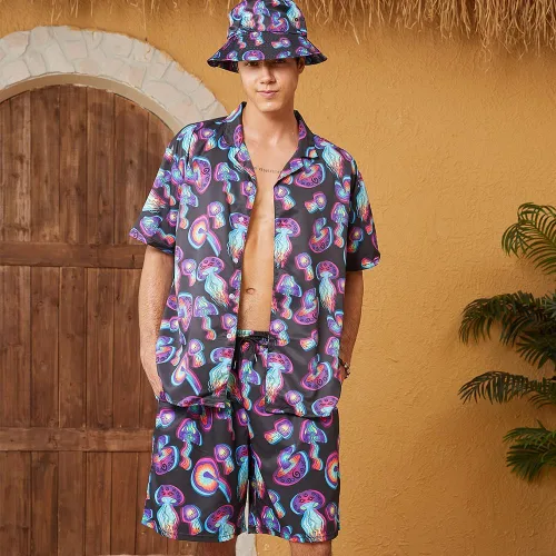 Miniatura 7 de Camisa y pantalones cortos hawaianos de 2 piezas para hombre
