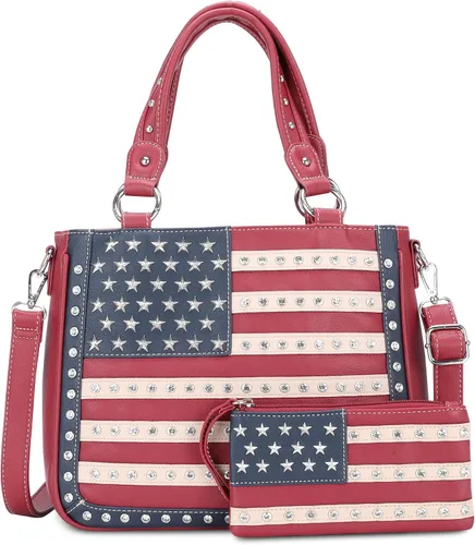 Montana West Bolso patriótico con tachuelas para mujer, bolso de mano con bandera estadounidense y bolso cruzado