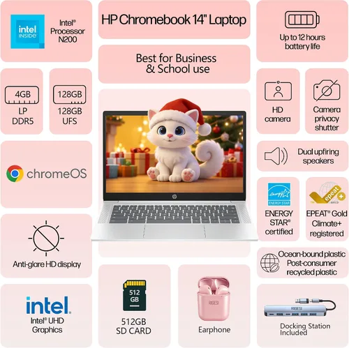 Miniatura 2 de HP Chromebook de negocios y educación – Primeros flujos de trabajo en la nube, procesador Intel N200, 4 GB de RAM, 640 GB