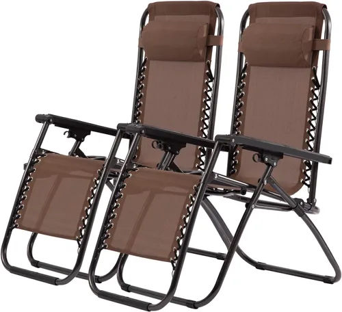 Miniatura 9 de PayLessHere Juego de 2 sillas de descanso ajustables de gravedad cero, silla de playa plegable con almohada extraíble y soporte para tazas