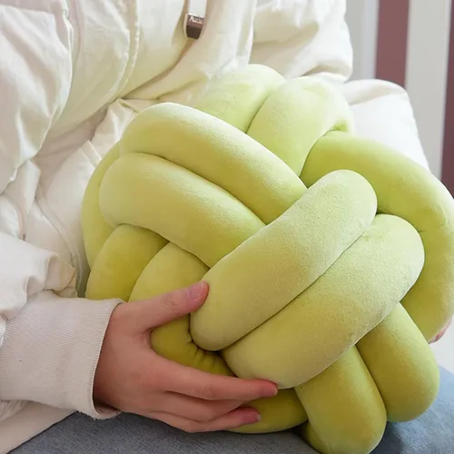 Miniatura 4 de Cojín de nudo hecho a mano, almohada de nudo de felpa suave, almohada decorativa, cojín redondo de bola (verde esmeralda, 11 pulgadas)