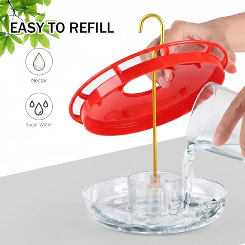 Miniatura 4 de eWonLife Comedero para colibríes para exteriores, platillo a prueba de fugas de 16 onzas con foso de hormigas integrado, 5 puertos de alimentación a