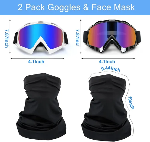 Miniatura 4 de Paquete de 2 gafas para motocicleta, ATV Dirt Bike Motocross, accesorios de equitación para hombres y mujeres, gafas de esquí con cuello