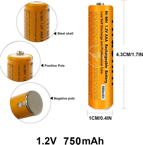 Miniatura 9 de Paquete de 4 baterías recargables AAA NI-MH para Panasonic, 1.2 V 550 mAh AAA baterías recargables para teléfonos inalámbricos Panasonic, controles