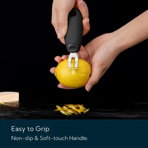 Miniatura 4 de KITCHENDAO Pelador Rallador de Cítricos y Limón para Ahorrar Esfuerzo, Herramienta Peladora de Cáscara de Limón Ultra Afilada con Giro para Bar Negro