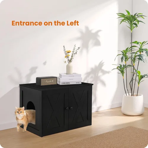 Miniatura 3 de Caja de arena para gatos Dwanton, mueble oculto para caja de arena para gatos, entrada reversible puede estar en el lado izquierdo o derecho, baño