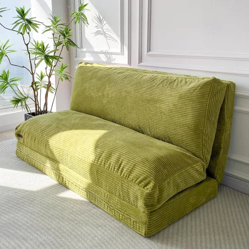 Miniatura 10 de MAXYOYO - Sofá cama puff plegable para adultos, sofá de suelo extragrueso y largo con funda lavable de tela trenzada, beige, 54 x 95 pulgadas