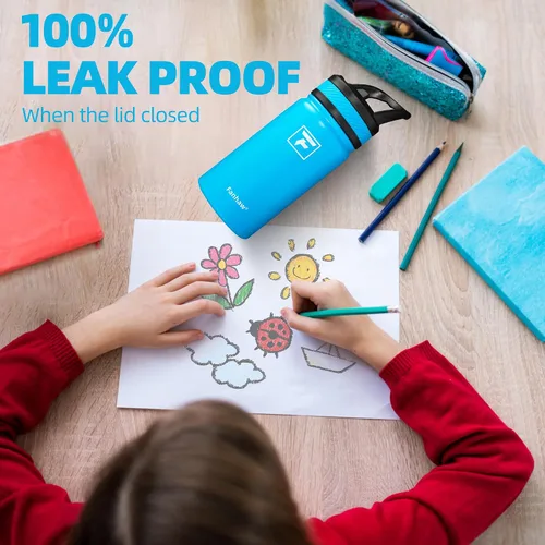 Miniatura 5 de Fanhaw Botella de agua aislada para niños de 14 onzas con tapa de pajita – Acero inoxidable de doble pared al vacío, a prueba de fugas, botellas