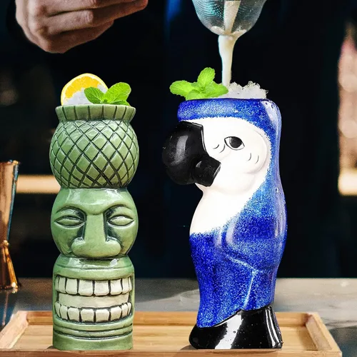 Miniatura 3 de SuproBarware Tiki - Juego de 4 tazas grandes de cerámica hawaiana para fiesta, cócteles, copas tropicales de primera calidad, bonitas copas