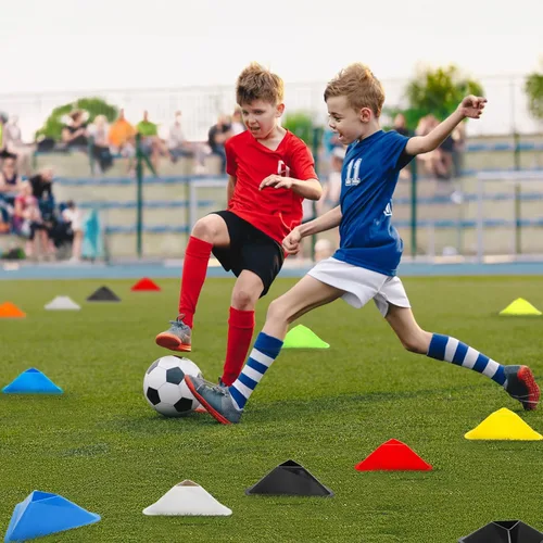 Miniatura 5 de Tlence Paquete de 48 conos de fútbol para entrenamiento, conos de disco de agilidad flexibles con bolsa de transporte y correa, mini