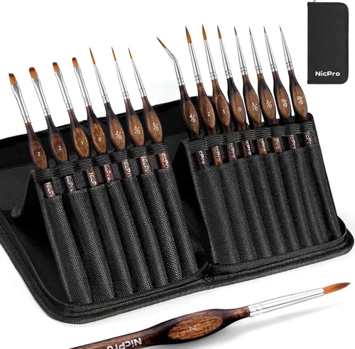 Miniatura 10 de Nicpro Pinceles de pintura en miniatura – Juego de 11 pinceles de pintura modelo para acuarela acrílica al óleo, pinceles de pintura