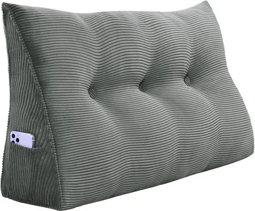 Miniatura 19 de Almohada de cabecera gruesa totalmente rellena individual XL, cabecero acolchado de dormitorio, soporte suave y firme, cojín grande triangular, Azul