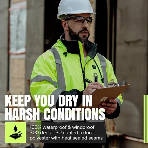 Miniatura 6 de Pioneer Hi Vis - Chaqueta bomber de seguridad climatizada impermeable - Equipo de lluvia de invierno clase 3 para hombres - Cinta reflectante