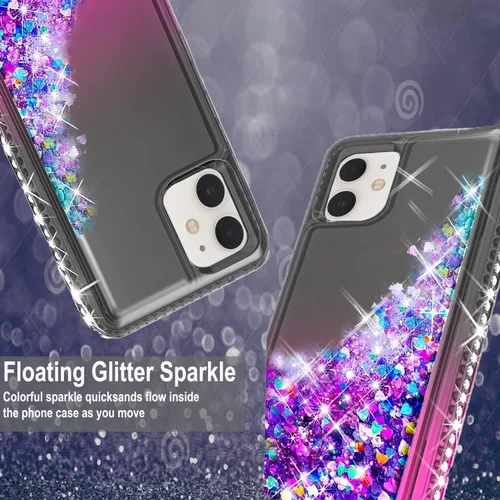 Miniatura 4 de STARSHOP Funda compatible con iPhone 11, con protector de pantalla de vidrio templado incluido: cubierta de arena movediza con purpurina flotante