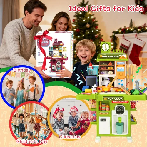 Miniatura 6 de Juego de cocina de juguete mejorado para niños y niñas, juego de mini cocina con fregadero con rociador y iluminación realista, juguetes de cocina
