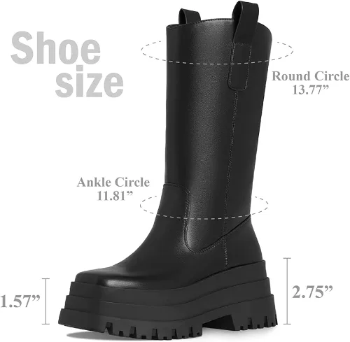 Miniatura 6 de VIMISAOI Botas de plataforma de bloque grueso para mujer, punta redonda, botas góticas hasta la rodilla, botas de media pantorrilla