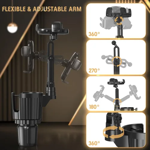 Miniatura 10 de Soportes de teléfono para tu coche, expansor de portavasos universal 2 en 1 con base ajustable y soporte para teléfono, brazo largo con soporte