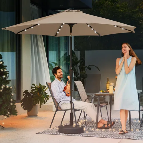 Miniatura 2 de JEAREY Sombrilla de exterior de 9 pies con luces solares, sombrilla de piscina con luz LED, inclinación y manivela, sombrillas de mesa para terraza