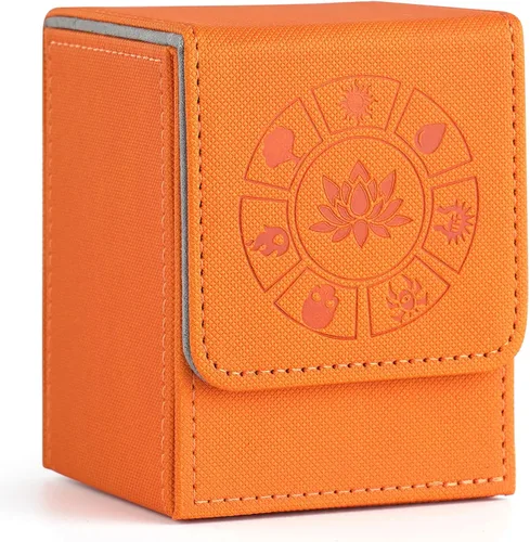 Miniatura 15 de Caja de cubierta Arkeiliy MTG con funda para 50 cartas, caja de cubierta de piel para más de 110 cartas para Magic Commander, estuches Amarillo III