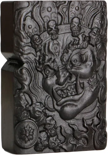 Miniatura 8 de Carcasa exterior tallada en madera negra de ébano natural para kit de inserción Zippo (Kwan Yin Goddess Dragon Phoenix)