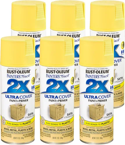 Rust-Oleum - Painter's Touch 2X Ultra Cover 249065-6PK - Pintura en aerosol, 12 onzas, color amarillo pastel satinado (Strawflower), paquete de 6