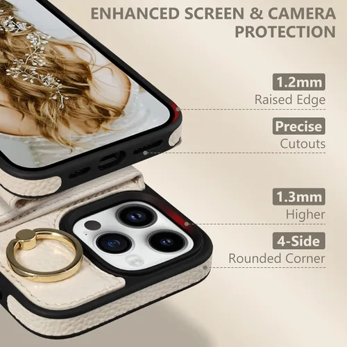Miniatura 3 de Funda tipo cartera para iPhone 14 Pro Max de 6.7 pulgadas, con ranuras para tarjetas, soporte para anillos, funda protectora de piel sintética