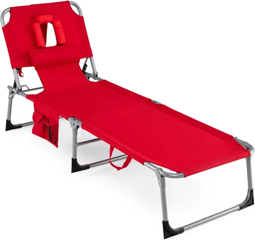 Miniatura 19 de COSTWAY Silla de salón plegable de playa, silla de bronceado con agujero para la cara, respaldo ajustable de 5 posiciones, almohada y bolsillo