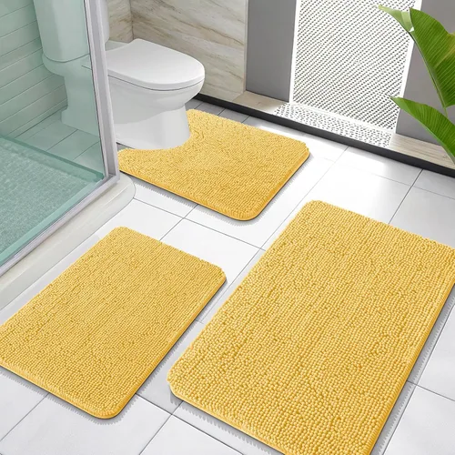 Miniatura 23 de OLANLY Juego de Alfombras de Baño de 3 Piezas, Tapetes de Baño de Chenilla Suave y Absorbente y Alfombra de Contorno en Forma de U para Inodoro