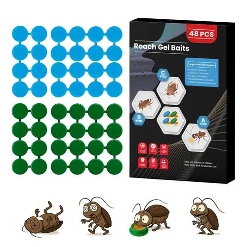 Paquete de 48 estaciones de cebo de gel para cucarachas en interiores, potente mata cucarachas en interiores para infestación de cucarachas, cebo de