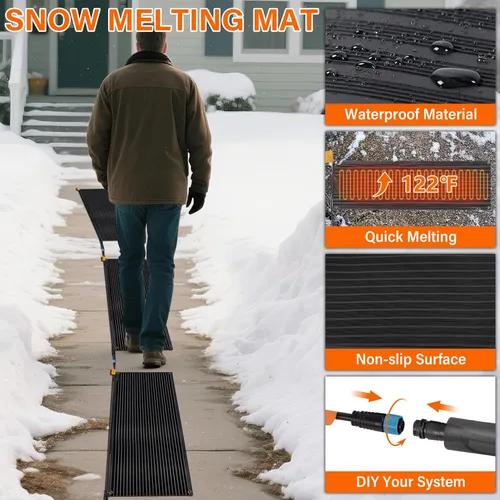 Miniatura 4 de Alfombrillas para derretir nieve para exteriores, 20 x 60 pulgadas, antideslizantes, con calefacción, 338 W, 120 V, alfombrillas térmicas