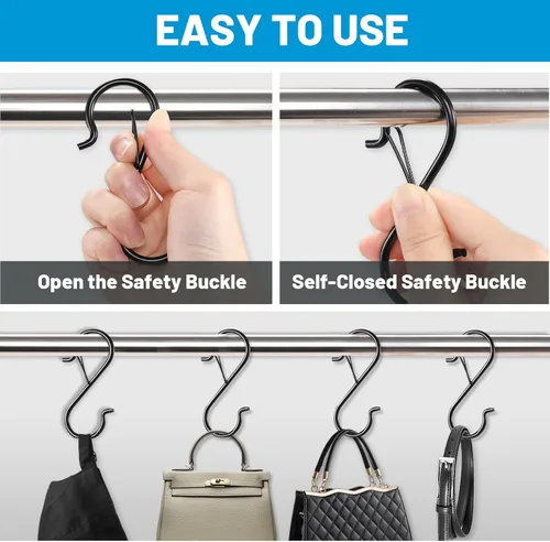 Miniatura 4 de FSAH 17 piezas de ganchos en S para colgar con hebilla de seguridad, ganchos de acero inoxidable con forma de S de 3.5 pulgadas con bloqueo