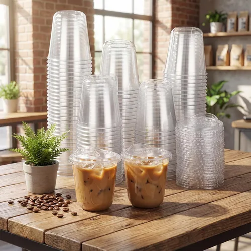 Miniatura 2 de LemonRoad Paquete de 200 vasos de plástico transparente de 12 onzas con tapa para sorber sin pajilla, taza de café helado de plástico desechable