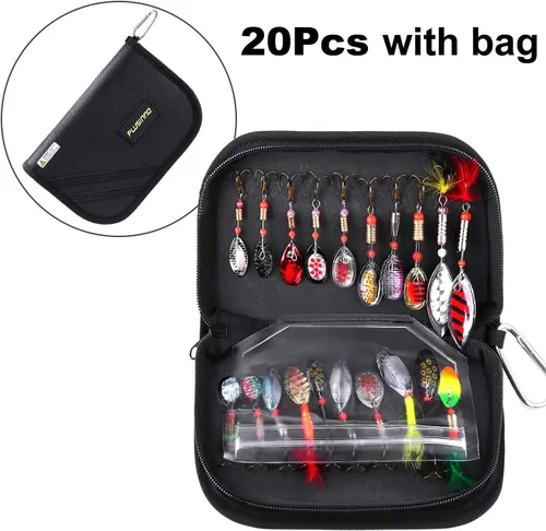 Miniatura 2 de PLUSINNO Señuelos de pesca para lubina, kit de 16 señuelos giratorios con bolsa de transporte portátil, cebos giratorios de metal duro para trucha