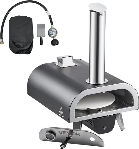 Miniatura 10 de VEVOR Horno de pizza de combustible dual para exteriores, horno de pizza de propano y pellets de madera con rotación automática de 12 pulgadas