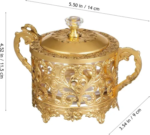 Miniatura 4 de Azucarero, 2 juegos de azucarero turco con tapa y cuchara, macetas de condimentos, caja de condimentos, tarro de cristal dorado en relieve