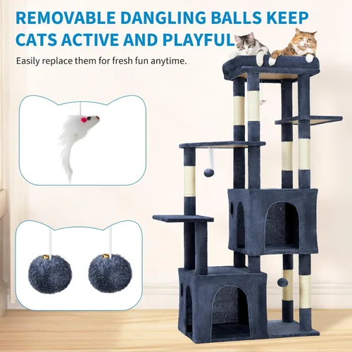 Miniatura 2 de Torre grande de árbol para gatos de 61 pulgadas para gatos de interior, condominio para gatos de varios niveles de servicio pesado para Maine Coon
