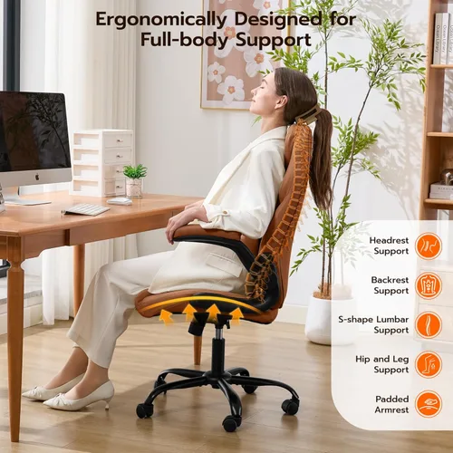 Miniatura 5 de Silla de escritorio de oficina, silla ergonómica para computadora con brazos abatibles acolchados y soporte lumbar ajustable, silla ejecutiva