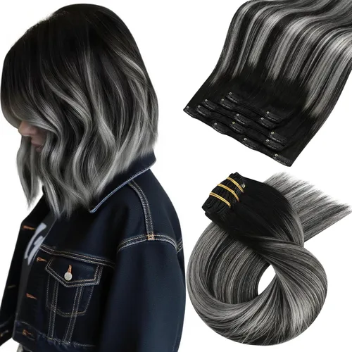 Miniatura 91 de Moresoo Extensiones de cabello humano Remy con clip, color rubio platino, extensiones de cabello humano real de doble trama, color rubio #60, 18