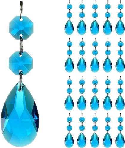 Miniatura 21 de 20 piezas de 1.496 pulgadas (1.496 in) con forma de lágrima, cristales de repuesto para atrapasoles de cristal conectados, cuentas octágonas, adorno
