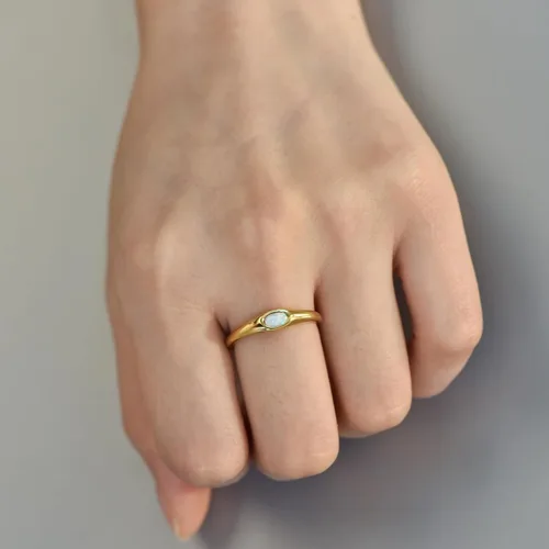 Miniatura 5 de Signet Rings for Women, 14K Gold Plated Dainty Rings OvalHeart Created Opal Ring Size 5-10